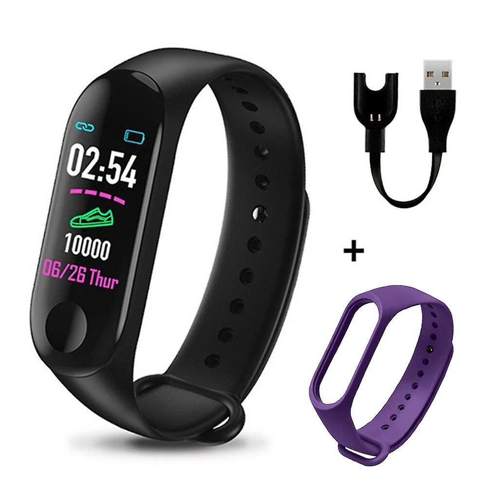 Black Purple M3 Plus Smart Bracelet Heart Rate Blood Pressure Health Waterproof Smart Watch