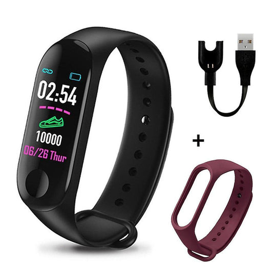 Black Wine Red M3 Plus Smart Bracelet Heart Rate Blood Pressure Health Waterproof Smart Watch