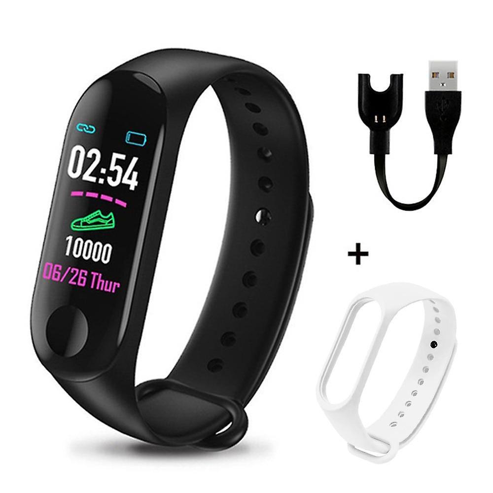 Black White M3 Plus Smart Bracelet Heart Rate Blood Pressure Health Waterproof Smart Watch