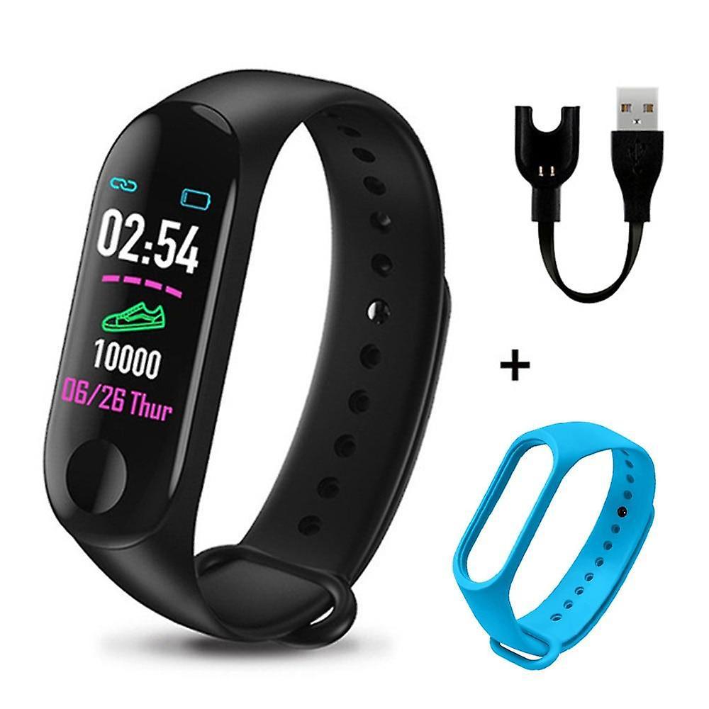 Black Light Blue M3 Plus Smart Bracelet Heart Rate Blood Pressure Health Waterproof Smart Watch