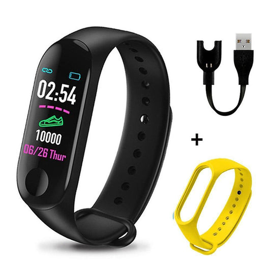 Black Yellow M3 Plus Smart Bracelet Heart Rate Blood Pressure Health Waterproof Smart Watch